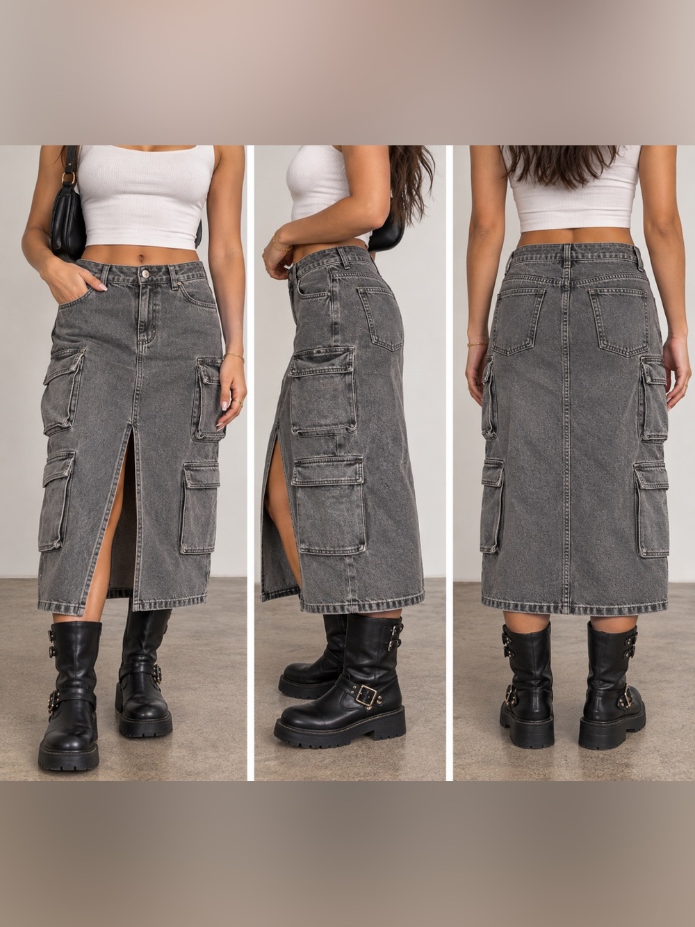 Clockhouse Vintage Black Denim Cargo Maxi Skirt Size 40 Y2K